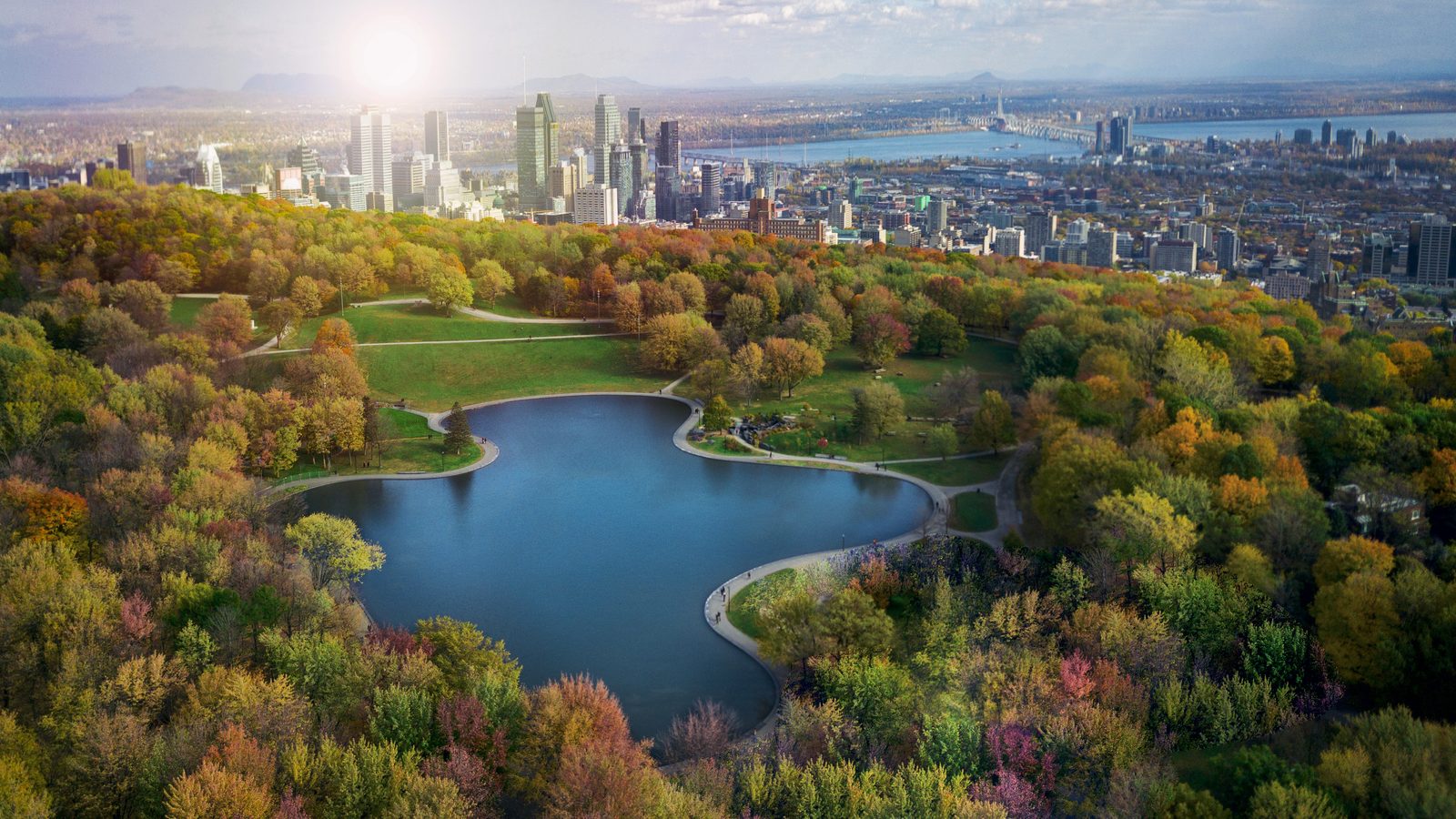 Montreal skyline and Mount Royal in autumn